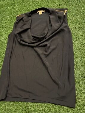 Sleeveless Navy Drape Neck Top with Gold Zipper Detail